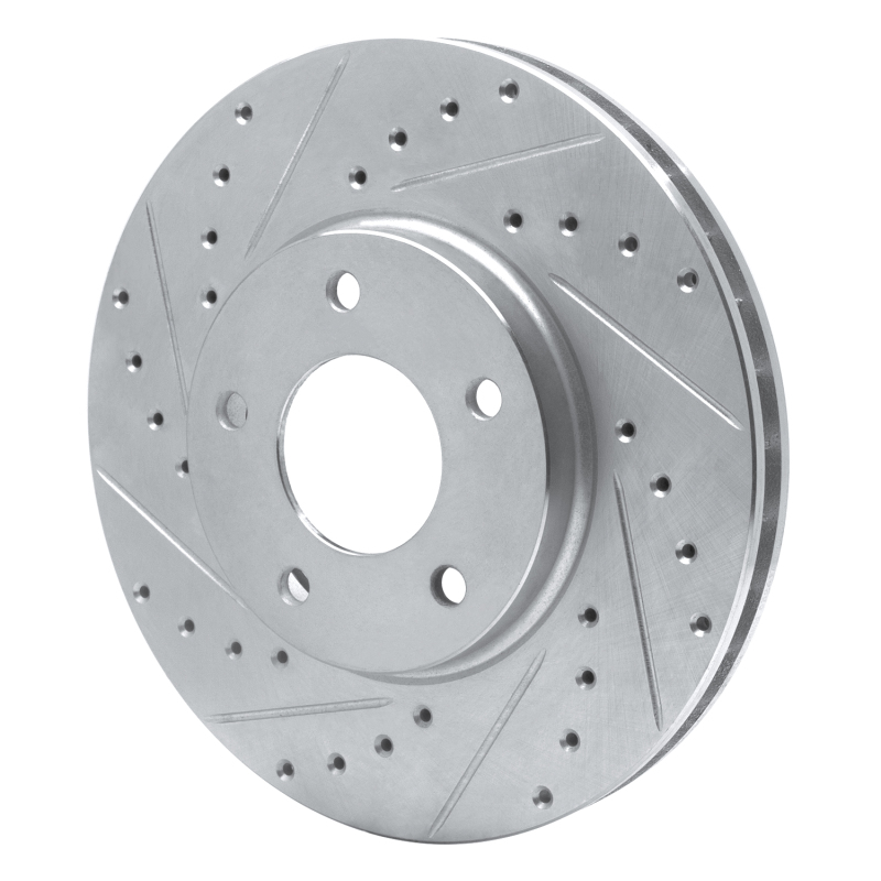 Jaguar XJ8 Brake Rotor (1) - Front Left - R1 Concepts - Drilled & Slotted - Silver - `97-`03